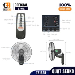 Quạt treo tường điều khiển từ xa Senko TR1628, Quạt treo có remote công suất 47w 3 cánh chính hãng 7