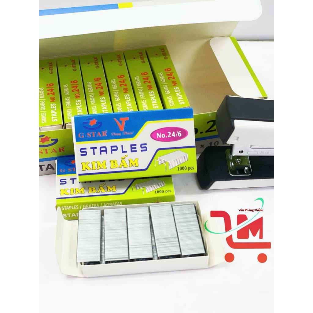 1 Gói Gồm 10 Hộp Kim Bấm Số 3(24/6) GSTAR,Dùng Cho Bấm Kim Loại Lớn,Làm Từ Thép Cứng, It Bị Cong Khi Bấm(1 Hộp 1000 Kim)