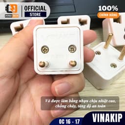 Ổ cắm chuyển đổi từ 3 chấu sang 2 chấu Vinakip 10A, Đầu phích cắm đa năng chịu tải 4