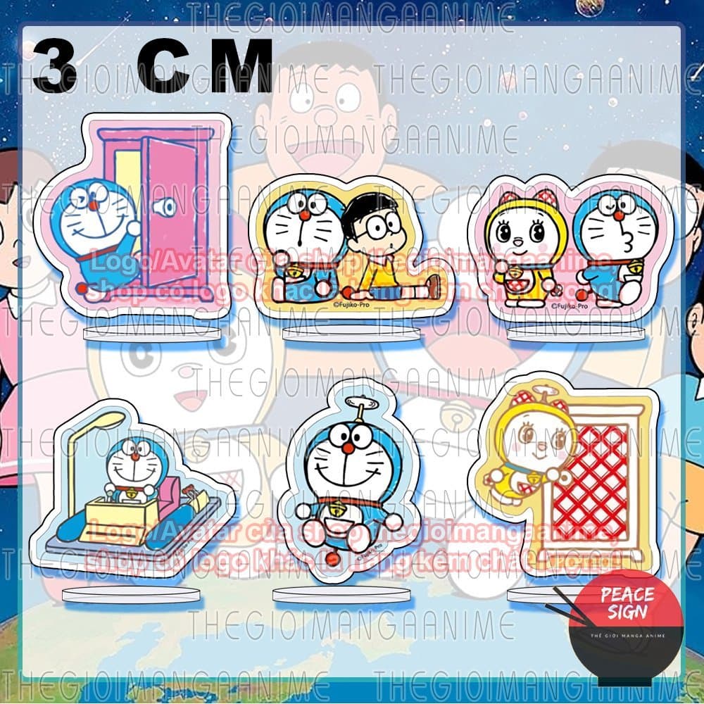 (mua 1 tặng 1) (3cm) Mô hình Standee CHÚ MÈO MÁY ĐẾN TỪ TƯƠNG LAI ver ANH EM in hình anime chibi trang trí đáng yêu