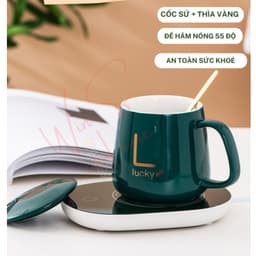 (ComBo) Bộ Hâm Nóng đồ uống đế điện, Bộ ly sứ hâm nóng trà, cafe, hâm sữa + Tặng thìa vàng 6
