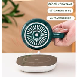 (ComBo) Bộ Hâm Nóng đồ uống đế điện, Bộ ly sứ hâm nóng trà, cafe, hâm sữa + Tặng thìa vàng 7