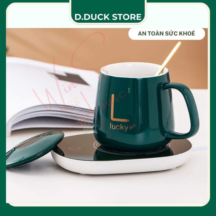 (ComBo) Bộ Hâm Nóng đồ uống đế điện, Bộ ly sứ hâm nóng trà, cafe, hâm sữa + Tặng thìa vàng