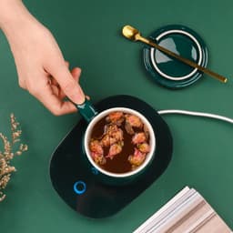 Cốc Hâm Nóng đồ uống kèm đế điện, Bộ Cốc sứ kèm đế điện hâm nóng trà, cafe, hâm sữa + Tặng kèm thìa vàng, hộp sang trọng 4