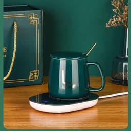 Cốc Hâm Nóng đồ uống kèm đế điện, Bộ Cốc sứ kèm đế điện hâm nóng trà, cafe, hâm sữa + Tặng kèm thìa vàng, hộp sang trọng 3