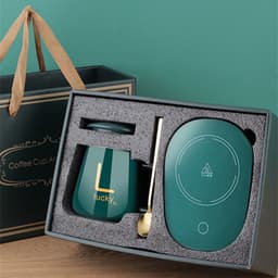 Cốc Hâm Nóng đồ uống kèm đế điện, Bộ Cốc sứ kèm đế điện hâm nóng trà, cafe, hâm sữa + Tặng kèm thìa vàng, hộp sang trọng 1