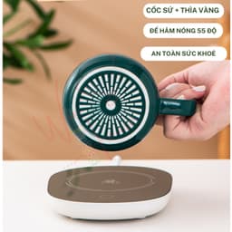 Cốc Hâm Nóng đồ uống kèm đế điện, Bộ Cốc sứ kèm đế điện hâm nóng trà, cafe, hâm sữa + Tặng kèm thìa vàng, hộp sang trọng 6