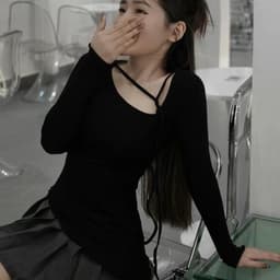 Áo Vạc Chéo Có Dây Nơ Cổ Áo Thun NữTay Dài Vạt Áo Loe Xéo Form Ôm Dáng Body Bigsize 45 - 85kg MS135 QBN 4