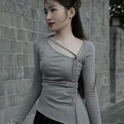 Áo Vạc Chéo Có Dây Nơ Cổ Áo Thun NữTay Dài Vạt Áo Loe Xéo Form Ôm Dáng Body Bigsize 45 - 85kg MS135 QBN 2