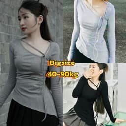 Áo Vạc Chéo Có Dây Nơ Cổ Áo Thun NữTay Dài Vạt Áo Loe Xéo Form Ôm Dáng Body Bigsize 45 - 85kg MS135 QBN 3