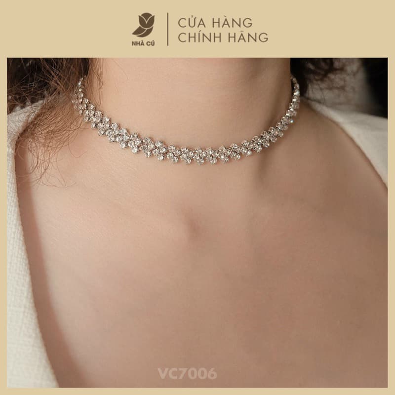 Dây Chuyền Choker Cổ Nữ NHÀ CÚ Bản Đính Đá Màu Bạc Nữ Tính 7006
