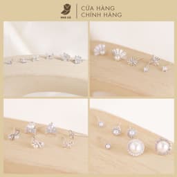 Bông Tai Nữ Đá Zircon Cz 5A Hình Nơ, Hình Lá NHÀ CÚ Cây Xỏ Bạc 925 Màu Bạc Dễ Thương 17739 1