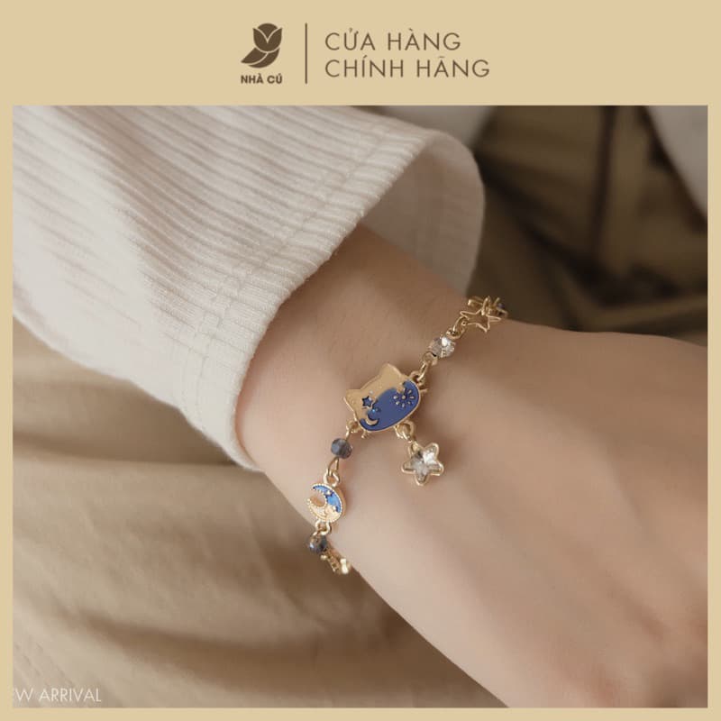 Vòng Tay Nữ Cao Cấp NHÀ CÚ Mặt Mèo Ngôi Sao Bán Nguyệt Phong Cách Hàn Quốc Thanh Lịch 3057