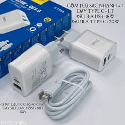 Bộ Sạc Nhanh 20W Hoco C105A Typec Ra Li-ght-ni-ng ios và Cóc Sạc Hoco C105A 7