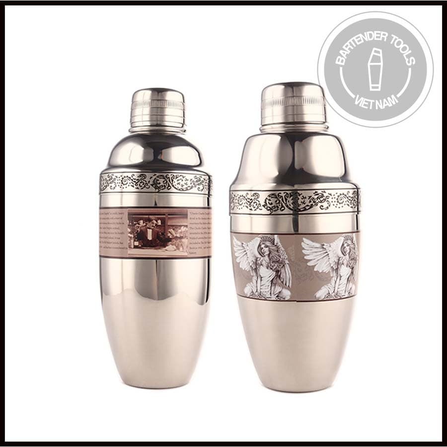Cocktail Shaker inox 304 in họa tiết Thiên Sứ & Charlie Chaplin
