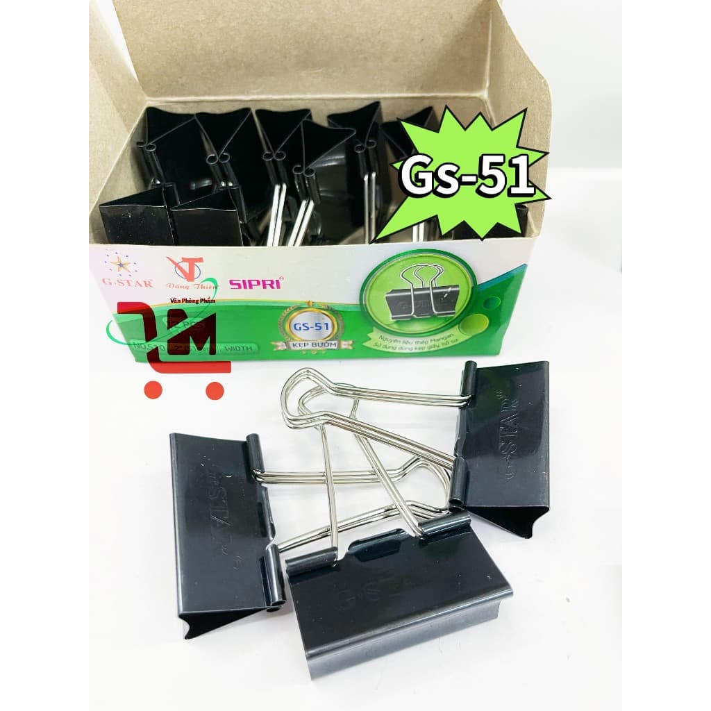 Hộp 12 Cái Kẹp Bướm Đen 51mm/ GS-51 / GSTAR / Kẹp Chắc Chắn, Chống Gỉ, Kẹp Giấy, Tài Liệu Chất Lượng Tốt