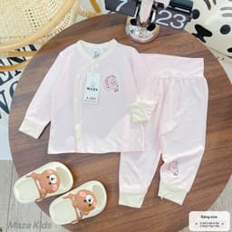 BD11 - Bộ quần áo sơ sinh dài tay cạp cao cho bé từ 3-8.5kg, chất liệu petit mềm mịn co giãn 4 chiều 5