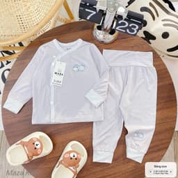 BD11 - Bộ quần áo sơ sinh dài tay cạp cao cho bé từ 3-8.5kg, chất liệu petit mềm mịn co giãn 4 chiều 6