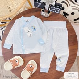 BD11 - Bộ quần áo sơ sinh dài tay cạp cao cho bé từ 3-8.5kg, chất liệu petit mềm mịn co giãn 4 chiều 1