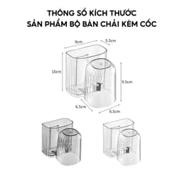 Kệ để bàn chải kem đánh răng kèm cốc dán tường JYoohome Bộ cốc giá để bàn chải trong suốt Acrylic 7