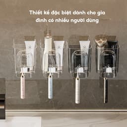 Kệ để bàn chải kem đánh răng kèm cốc dán tường JYoohome Bộ cốc giá để bàn chải trong suốt Acrylic 6