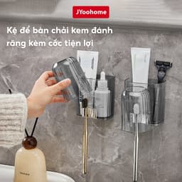 Kệ để bàn chải kem đánh răng kèm cốc dán tường JYoohome Bộ cốc giá để bàn chải trong suốt Acrylic 1