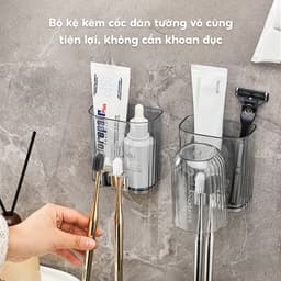 Kệ để bàn chải kem đánh răng kèm cốc dán tường JYoohome Bộ cốc giá để bàn chải trong suốt Acrylic 5