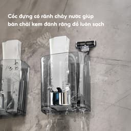 Kệ để bàn chải kem đánh răng kèm cốc dán tường JYoohome Bộ cốc giá để bàn chải trong suốt Acrylic 3