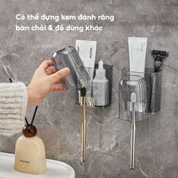 Kệ để bàn chải kem đánh răng kèm cốc dán tường JYoohome Bộ cốc giá để bàn chải trong suốt Acrylic 2