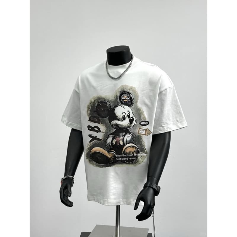 Áo thun chuột Mickey form unisex 100% cotton 2 chiều_hình in kĩ thuật số