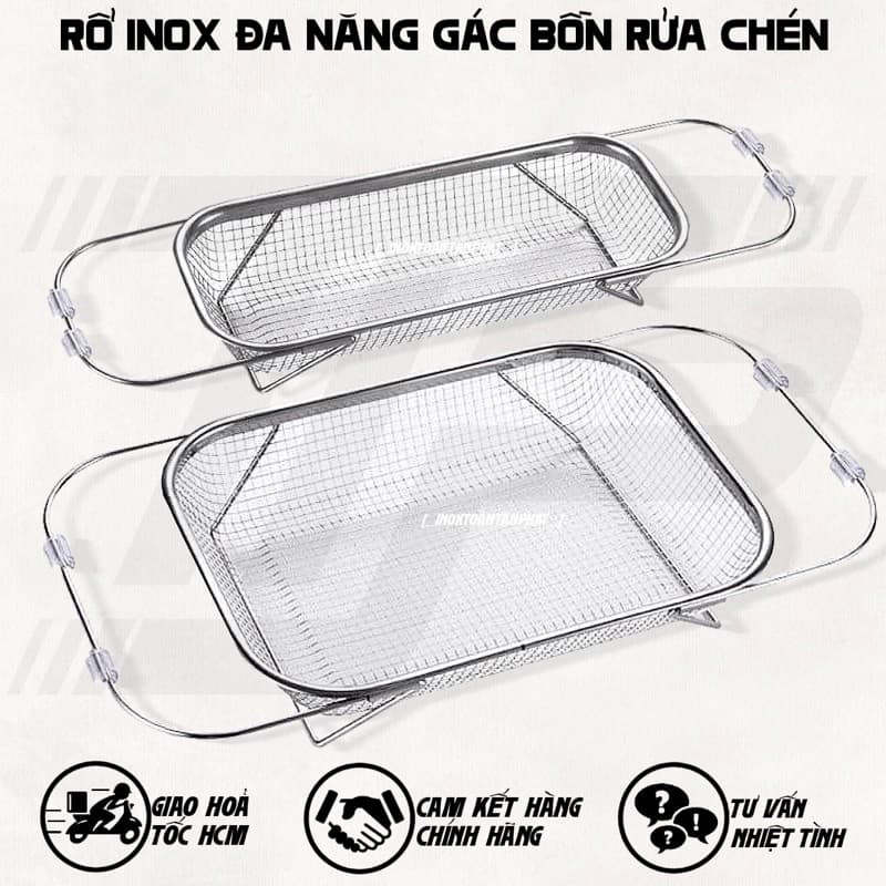 Rổ Inox Đa Năng Gác Chậu Rửa Chén/ Để Rau, Hoa Quả/ Phơi Đũa Muỗng (Inox 201)