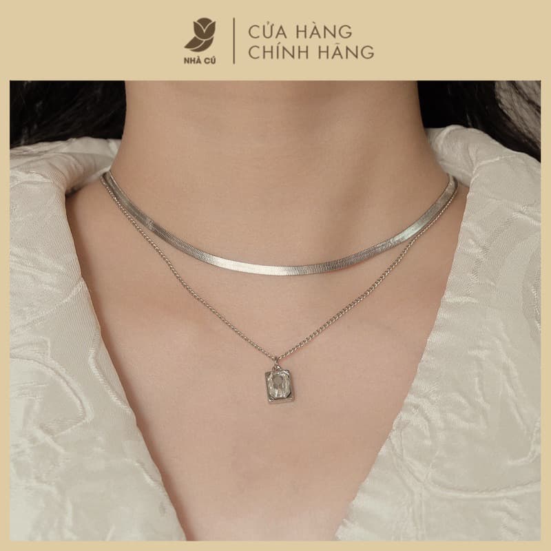 Dây Chuyền Nữ Đá Zircon Cz 5A Layer 2 Tầng Tim NHÀ CÚ Xanh Màu Bạc Quý Phái Phụ Kiện Phong Cách Hàn Quốc 6904
