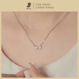 Dây Chuyền Nữ Đá Zircon Cz 5A Mặt Nơ NHÀ CÚ Màu Bạc Dễ Thương Thanh Lịch Phong Cách Hàn Quốc 6820 1