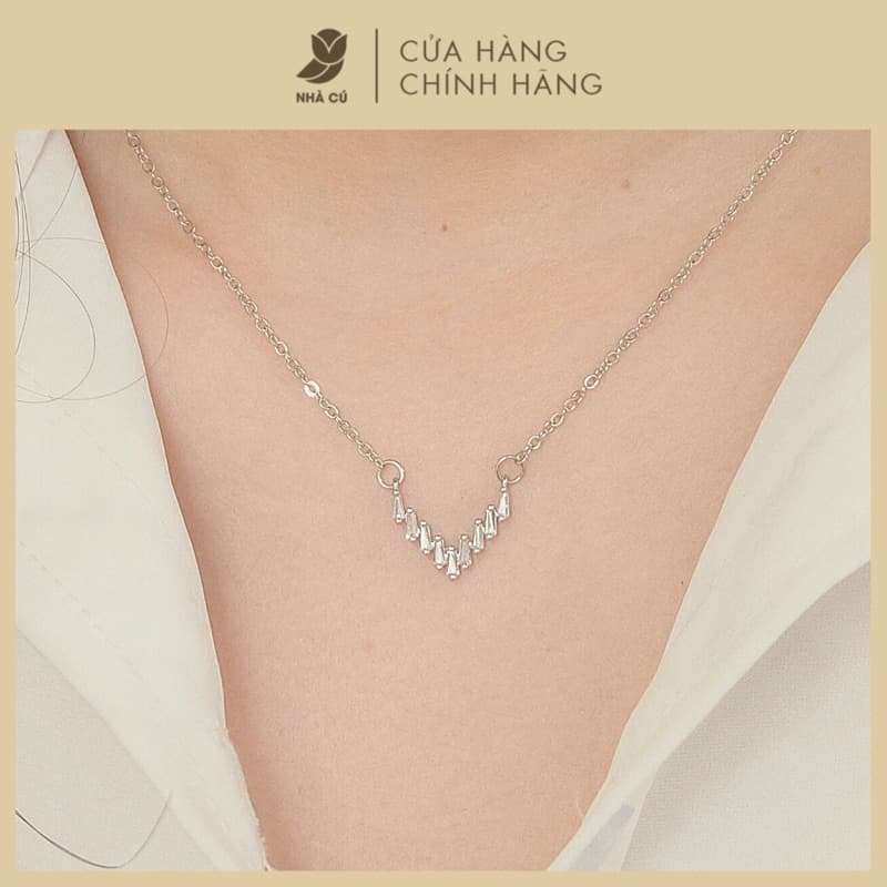 Dây Chuyền Nữ Đá Zircon Cz 5A Mặt Chữ V NHÀ CÚ Màu Bạc Sang Trọng Phong Cách Hàn Quốc 7000