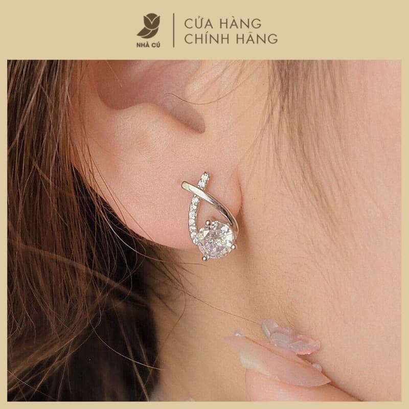 Bông Tai Nữ Đá Zircon Cz 5A Hình Đuôi Cá NHÀ CÚ Cây Xỏ Bạc Đính Đá Viền Nữ Tính 18241