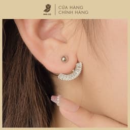 Bông Tai Earjacket Nữ Đá Zircon Cz 5A Hình Quạt NHÀ CÚ Cây Xỏ Bạc 925 Dãy Đá Màu Bạc 148450 1