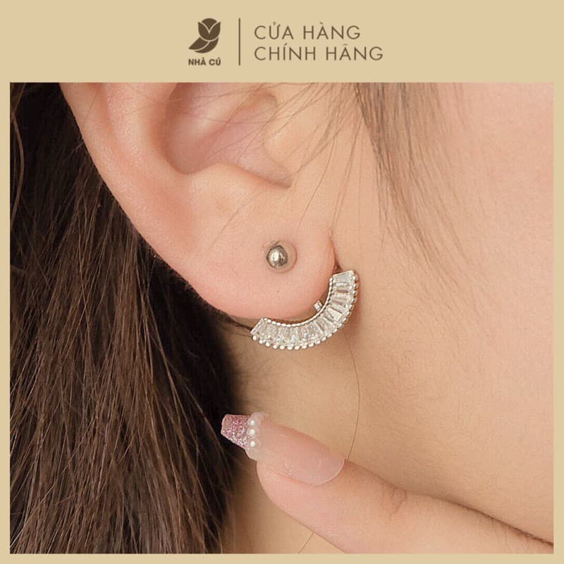 Bông Tai Earjacket Nữ Đá Zircon Cz 5A Hình Quạt NHÀ CÚ Cây Xỏ Bạc 925 Dãy Đá Màu Bạc 148450