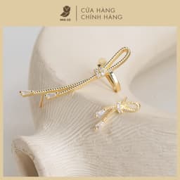 Bông Tai Nữ Earcuff Đá Zircon Cz 5A Hình Nơ Vàng Cách Điệu NHÀ CÚ Cây Xỏ Bạc 925 Kẹp Vành Tai Màu Vàng Cá Tính 18380 2