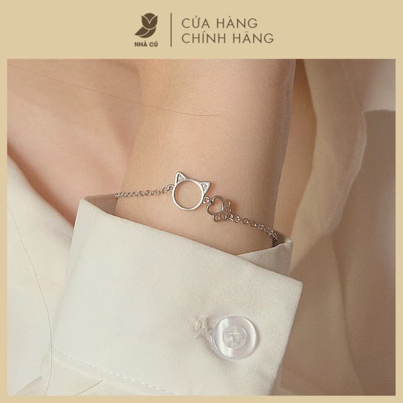 Vòng Tay NHÀ CÚ Phụ Kiện Mặt Tai Mèo Màu Bạc Dễ Thương Phong Cách Thanh Lịch Hàn Quốc 3303