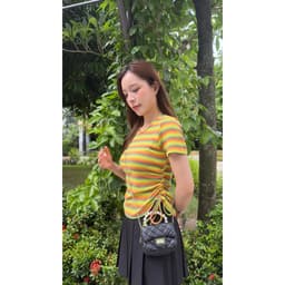 Áo phông nữ họa tiết kẻ sọc ngang phối nhún sườn chất cotton co giãn mềm mịn Evalover AP2024224 4
