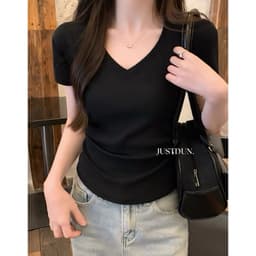 [XẢ KHO] Áo thun cổ tim cotton mềm mịn ôm body Justdun C29 3