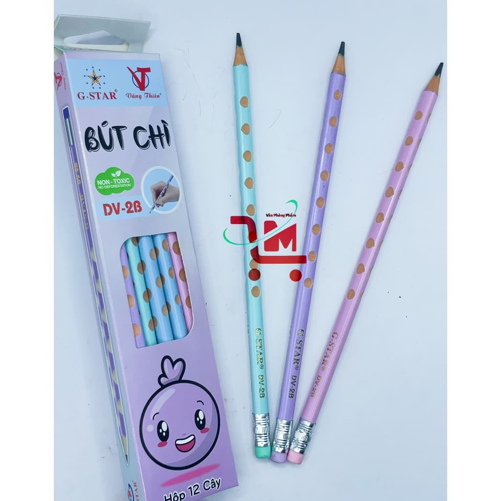 Hộp 12 Cây Viết Chì Đen Định Vị DV-2B GSTAR/Bút Chì Chuốt Gỗ Có Gôm,Giúp Bé Định Hình Tay Khi Viết,Tránh Trơn Trợt