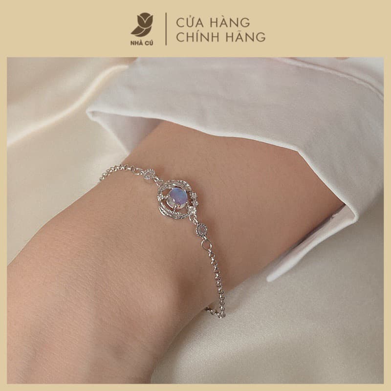Vòng Tay Bạc Nữ NHÀ CÚ Đá Xà Cừ Lông Vũ Đính Đá Phong Cách Hàn Quốc Phụ Kiện Trang Sức Lắc Tay Dễ Thương Vt3371