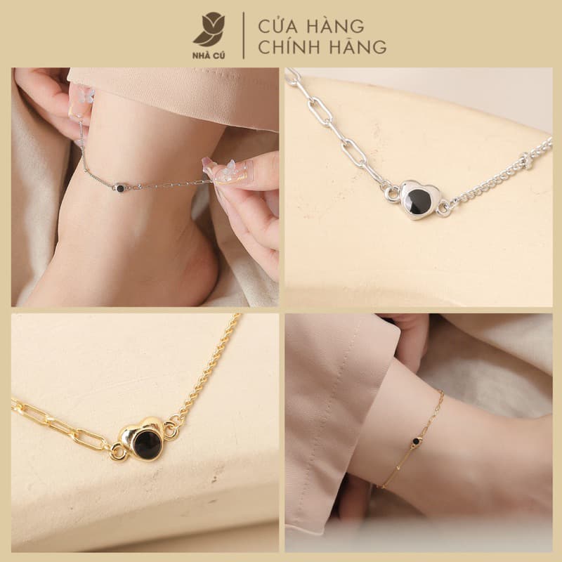 Vòng Chân NHÀ CÚ Mắt Xích Tim Đen Nữ Tính 3377