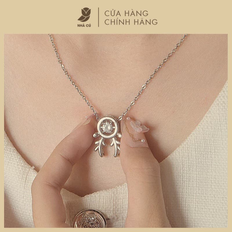 Dây Chuyền Nữ Đá Zircon Cz 5A Mặt Tuần Lộc NHÀ CÚ Màu Bạc 7111