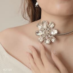 Dây Chuyền Choker Nữ NHÀ CÚ Mặt Hoa To Màu Bạc 7120 3