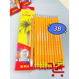 Hộp 12 Cây Bút Chì Gỗ Chuốt G-STAR GS-009 2B, Vỏ Chì Màu Vàng, Có Gôm Tẩy Đỏ, Nỗi Bật, Chất Lượng Tốt 3