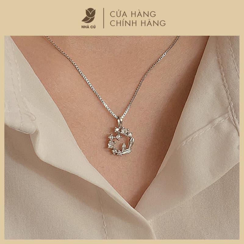 Dây Chuyền Nữ Đá Zircon Cz 5A Mặt Tròn NHÀ CÚ Màu Bạc Dễ Thương Phong Cách Hàn Quốc 6999