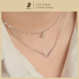 Dây Chuyền Nữ Đá Zircon Cz 5A Dây Đôi Mặt Chữ V NHÀ CÚ Màu Bạc Sang Trọng Phong Cách Hàn Quốc 7039 1