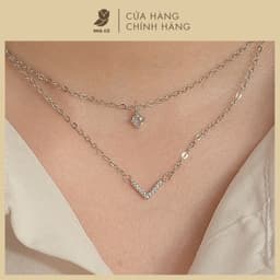 Dây Chuyền Nữ Đá Zircon Cz 5A Dây Đôi Mặt Chữ V NHÀ CÚ Màu Bạc Sang Trọng Phong Cách Hàn Quốc 7039 6